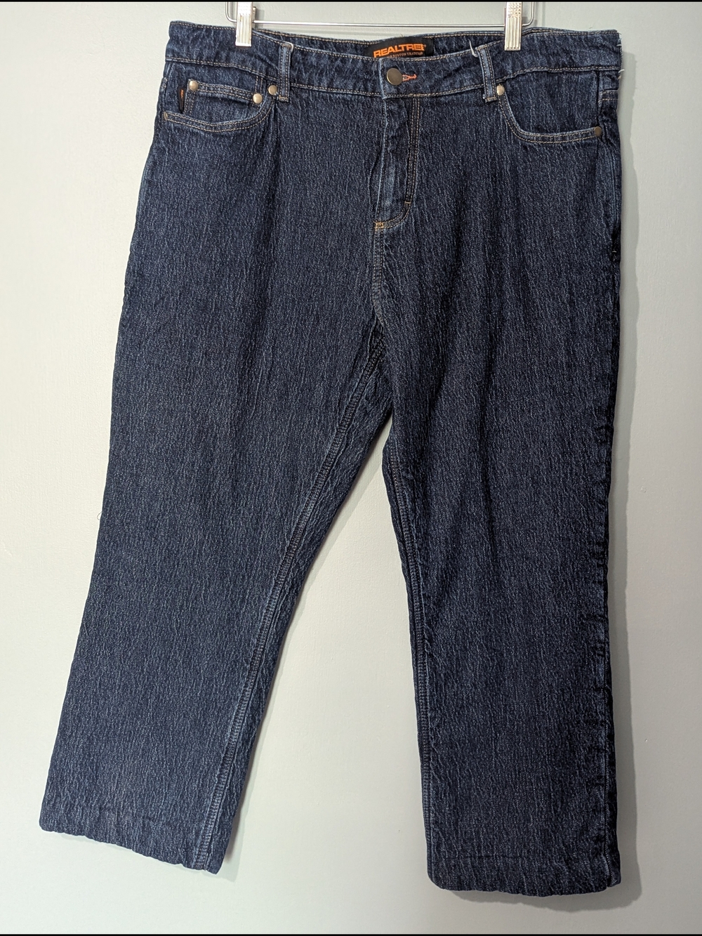 Realtree Mens Navy Fleece Lined Straight Jeans Cabincore Workwear Y2K Streetwear